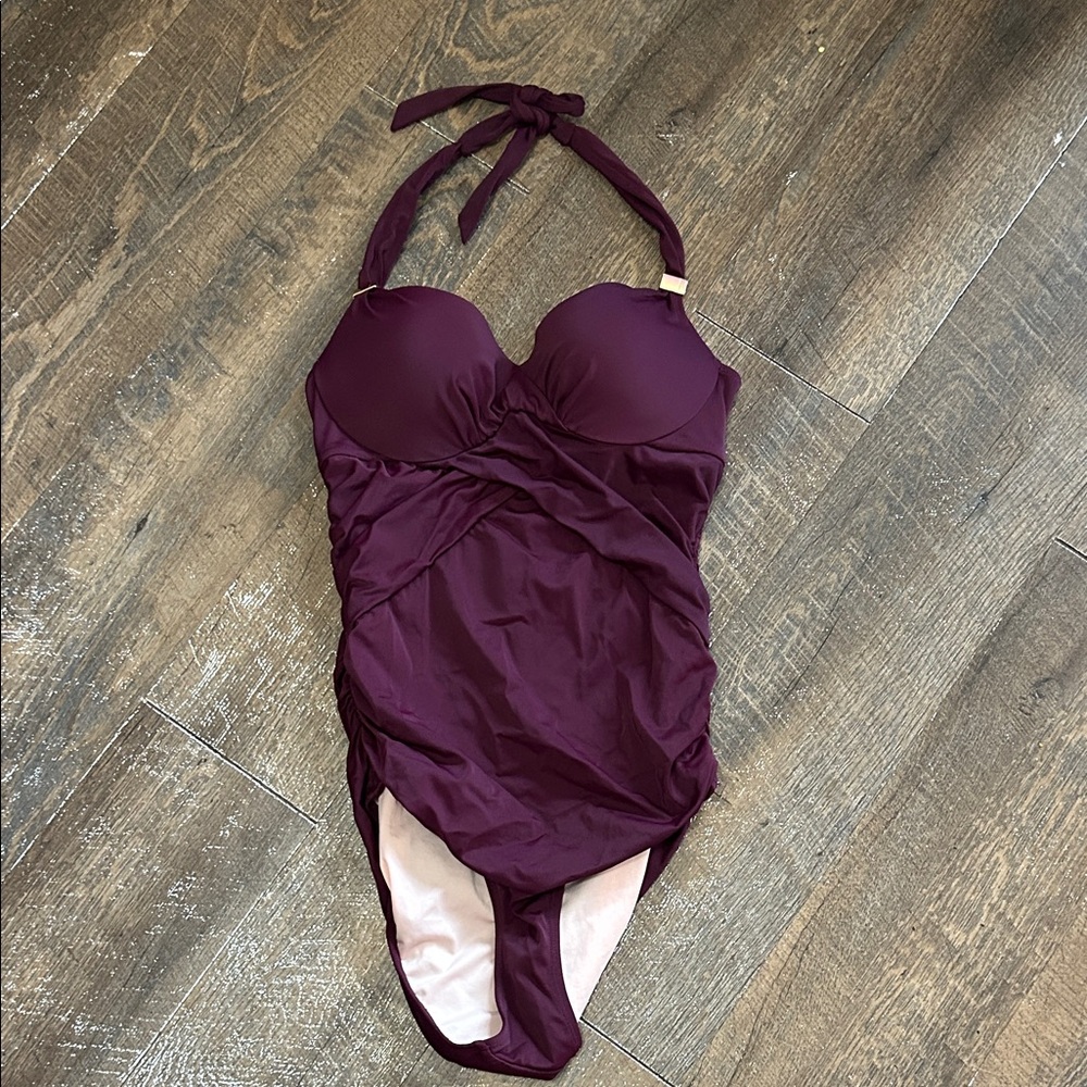 Victoria's Secret Unforgettable One Piece Swimsuit Wine Ruched Halter Size 6 A